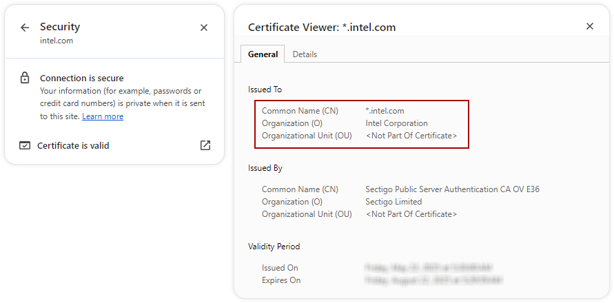 Organization Validation (OV) SSL Certificate Appears in a Browser