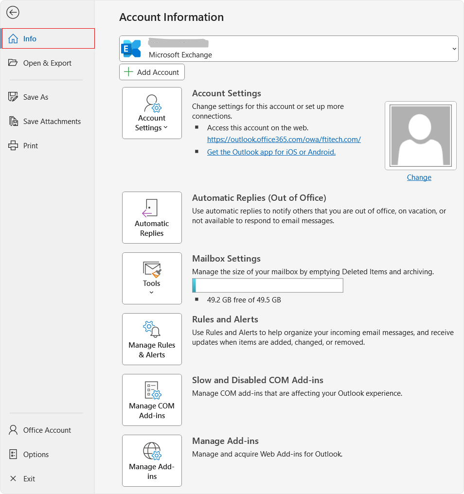 Open Outlook Trust Center
